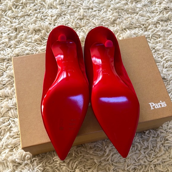 Christian Louboutin Decoltish Red Velvet Heels - Picture 9 of 14